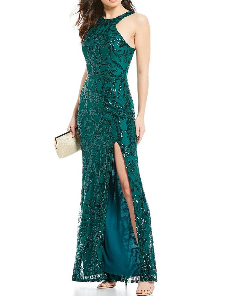 City Vibe Sleeveless High-Neck Sequin Pattern Long - Picture 1 of 11